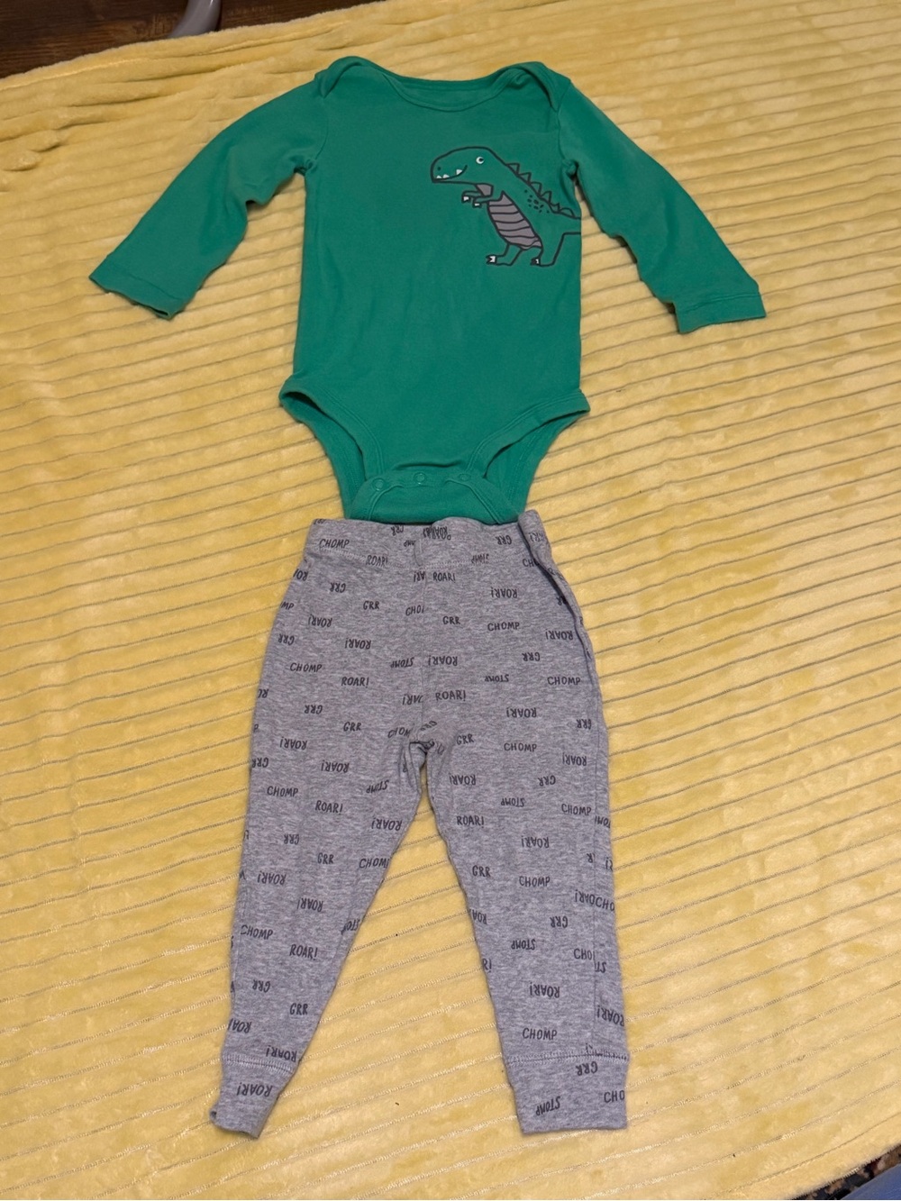 Carter's Green Dinosaur Long-Sleeve One-Piece with Gray Pants